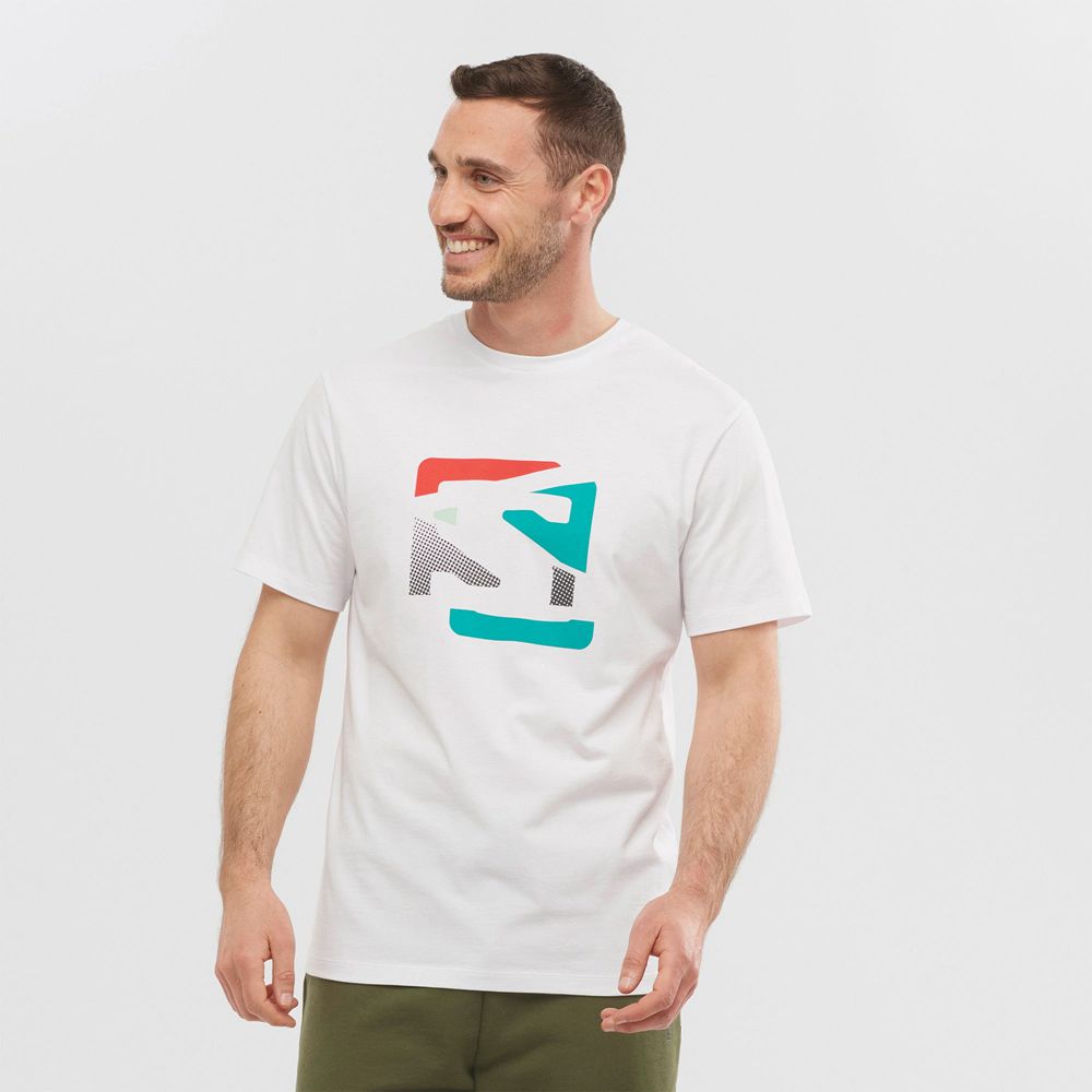 Salomon Singapore Mens T-shirts - OUTLIFE GRAPHIC DISRUPTED LOGO SS M White | 05471-ZDFB